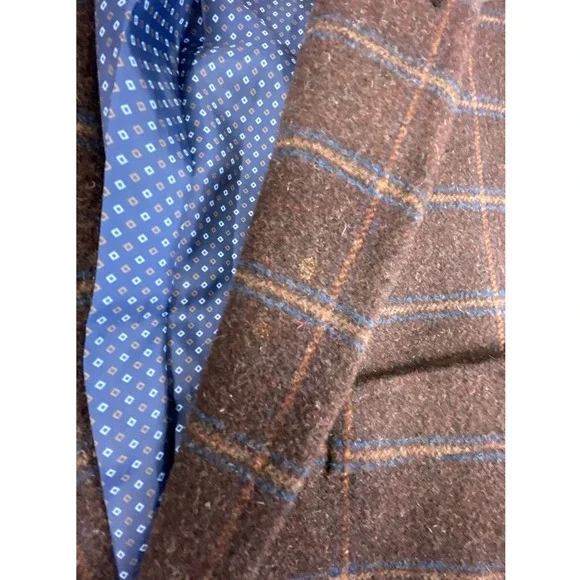 Bachrach Mens 42L Brown Tan Blue Windowpane Wool Blend Sport Coat Jacket